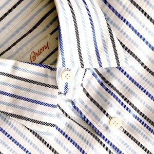 Authentic Brioni White, Navy, and Sky Blue Striped Cotton Shirt